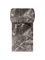 Tapis de couloir Rhône effet marbre gris anthracite, veines beige et crème, vue de dessus