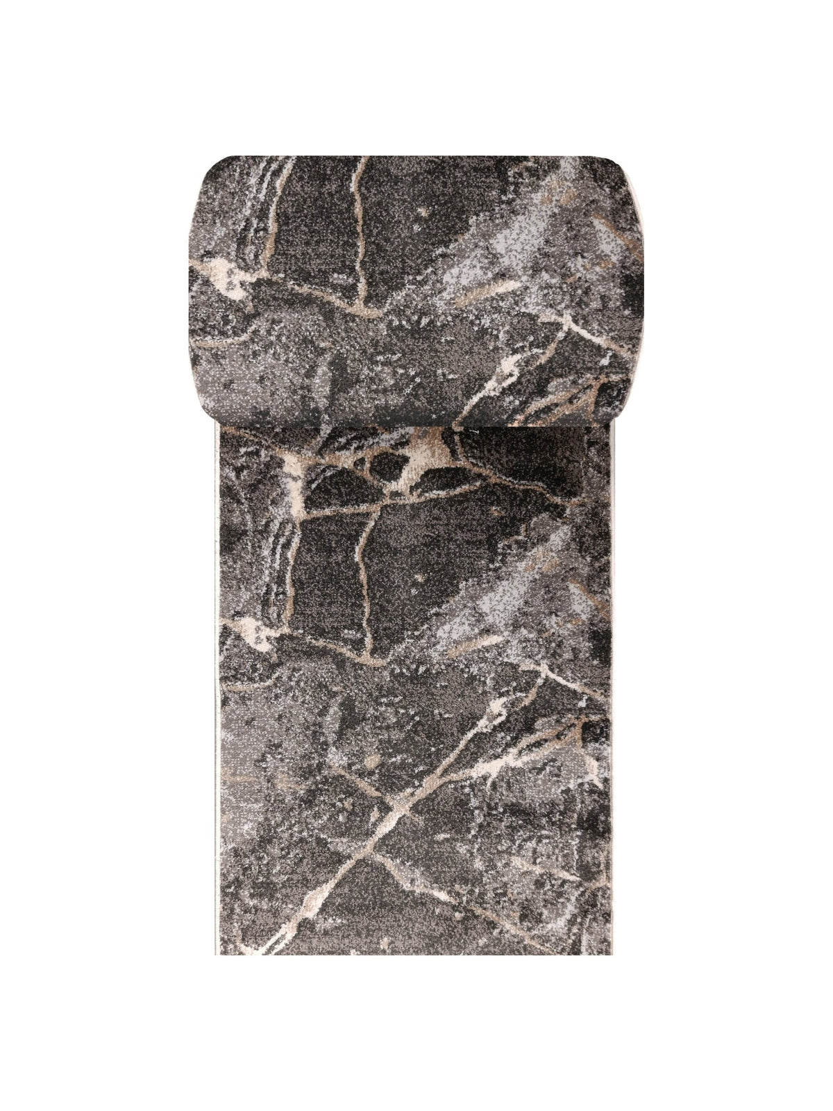 Tapis de couloir Rhône effet marbre gris anthracite, veines beige et crème, vue de dessus