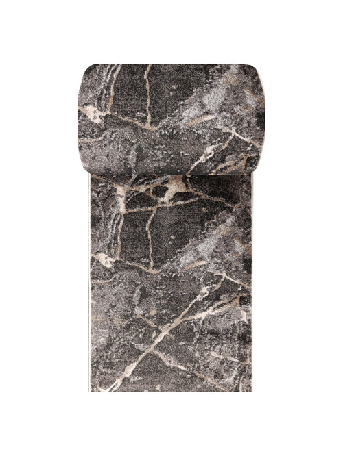 Tapis de couloir Rhône effet marbre gris anthracite, veines beige et crème, vue de dessus
