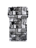 Tapis de couloir géométrique gris Dordogne, blocs gris et lignes noires, vue de dessus