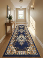 Tapis de couloir Seine dans un couloir lumineux sur parquet clair avec console en bois