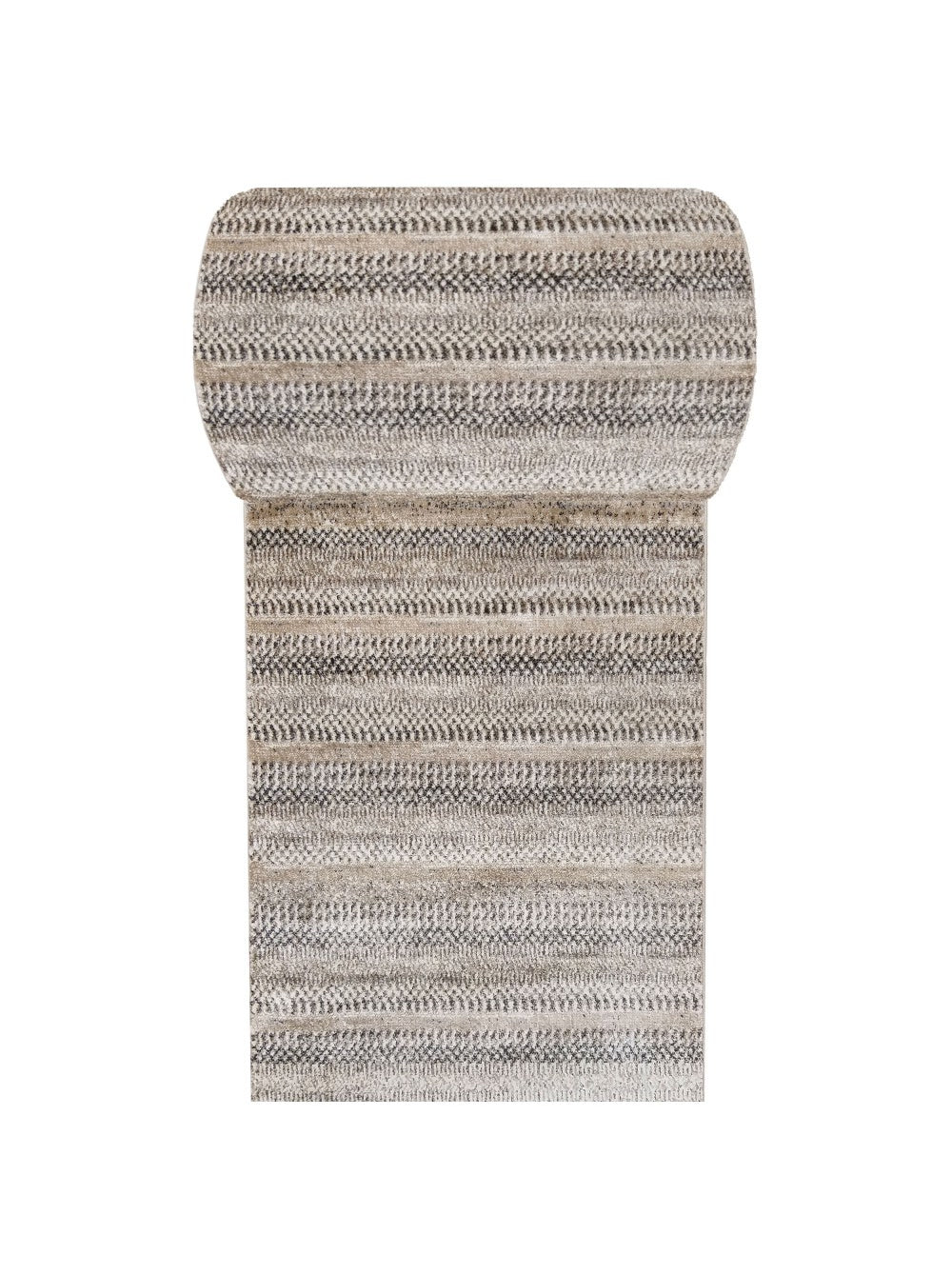 Tapis de couloir Loire rayé chiné beige, gris et taupe, vue de dessus