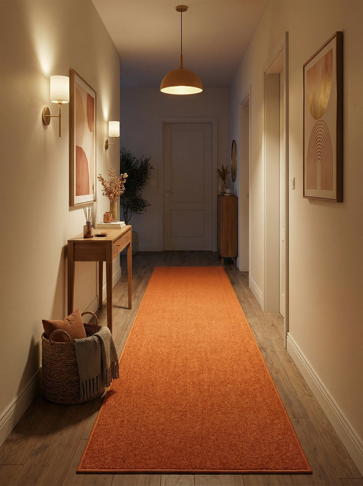 Tapis de couloir Garonne dans une entrée éclairée le soir