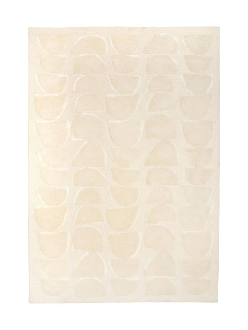 Tapis Uzès crème, demi-cercles sculptés en relief ton sur ton, vue de dessus
