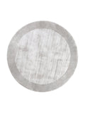 Tapis rond Sienne gris argenté, centre effet délavé et bordure unie, vue de dessus