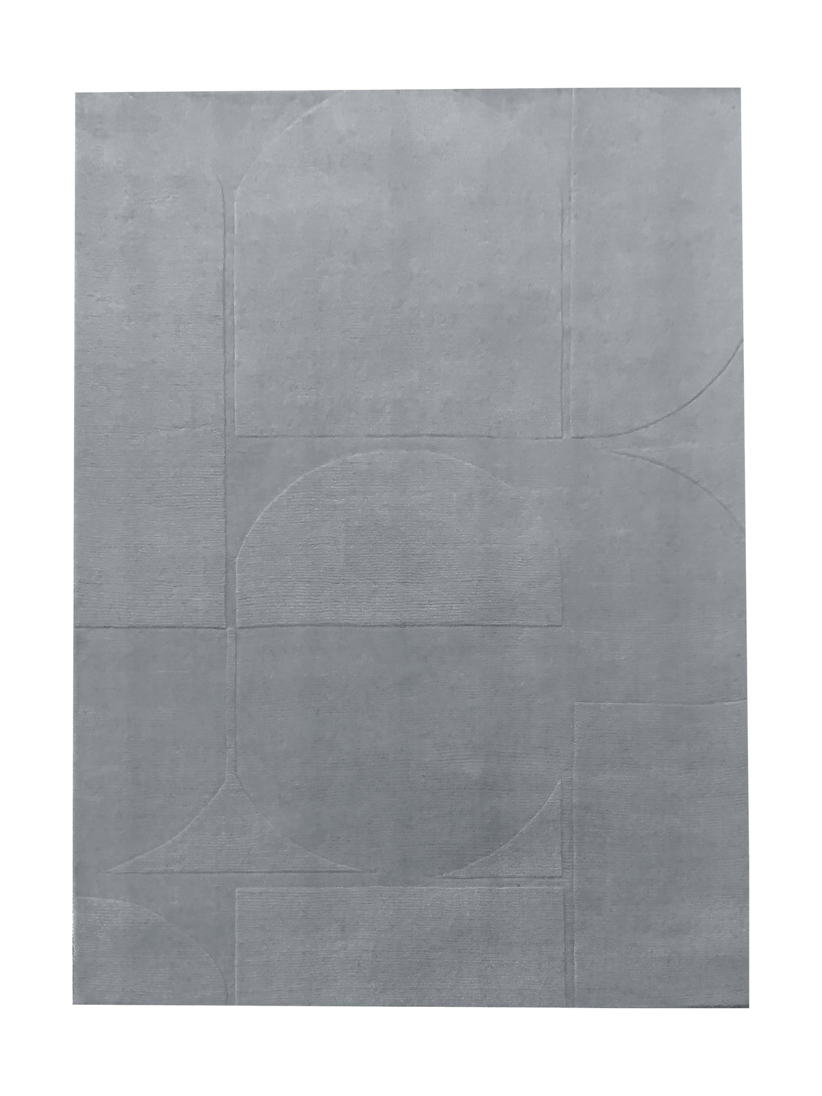 Tapis scandinave gris perle Nyons, motif géométrique sculpté en relief, vue de dessus